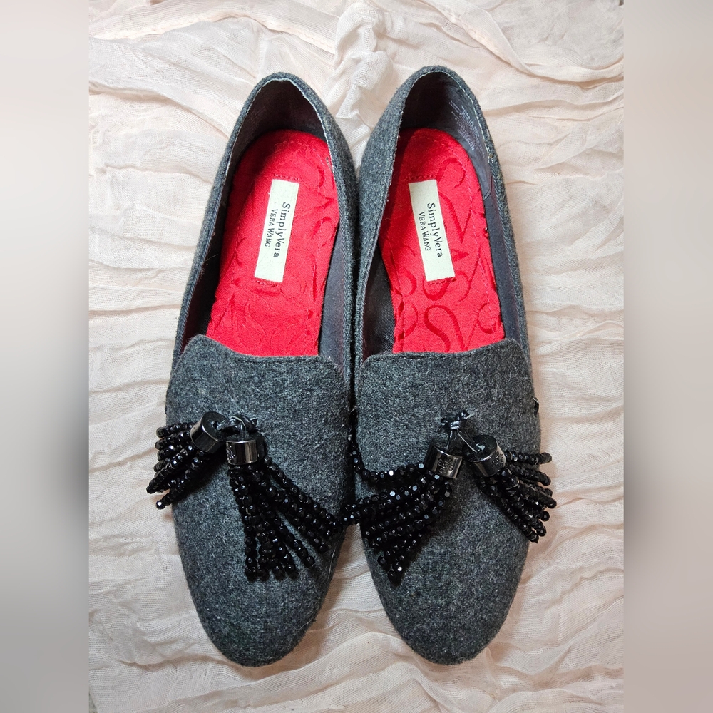 Simply Vera Vera Wang Charcoal Loafers with Black Beaded Tassels